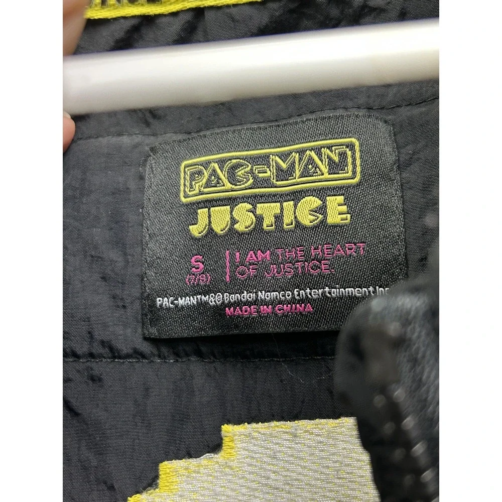 Justice Pac-Man Bomber‎ Jacket Girls Small 7/8 Black Full Zip Retro Game Arcade